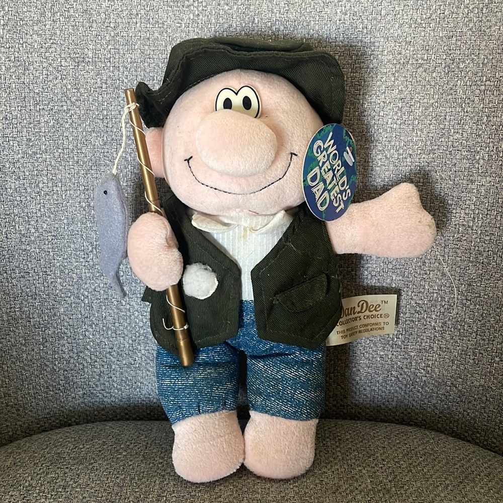 Dan Dee World's Greatest Dad Fisherman Plush 9" Fish Pole Outdoors Gift Fishing